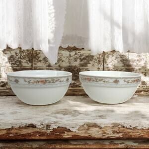 Krystallo Set of 2 Small White Milk Glass Bowls With Floral Accent Bands